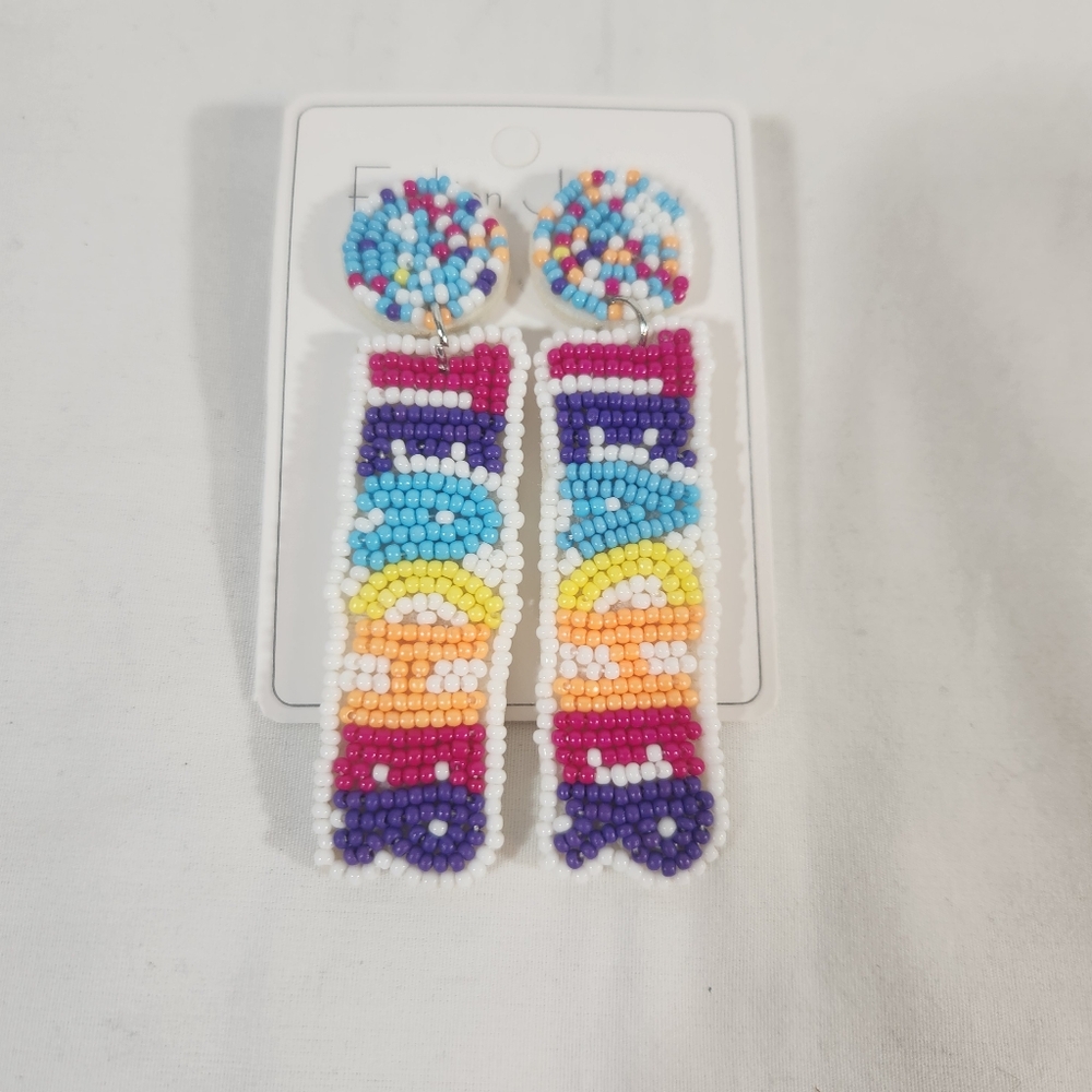 Colorful Beaded TEACHER Earrings
